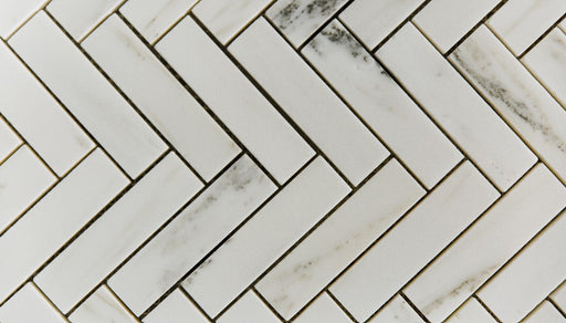 Alabama White Honed Marble Mosaic - 1" x 4" Herringbone Honed