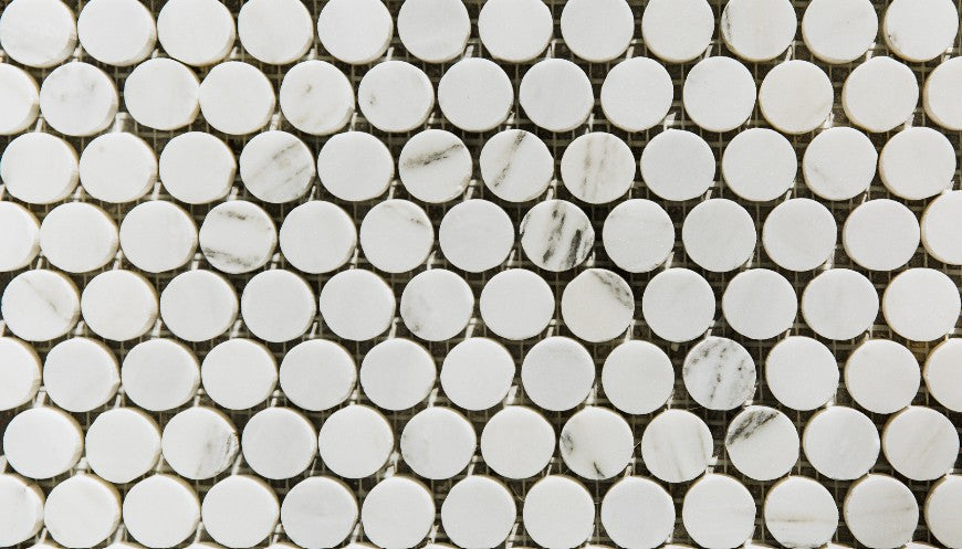 Alabama White Honed Marble Mosaic - 3/4" Penny Round Honed