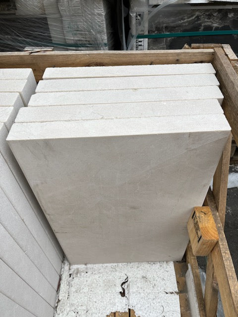 Antalya Cream Double Edge Beveled Marble Coping - 16" x 24" Sandblasted & Brushed