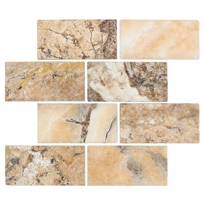 Full Tile Sample - Antico Onyx Travertine Tile - 4" x 4" x 3/8" Tumbled