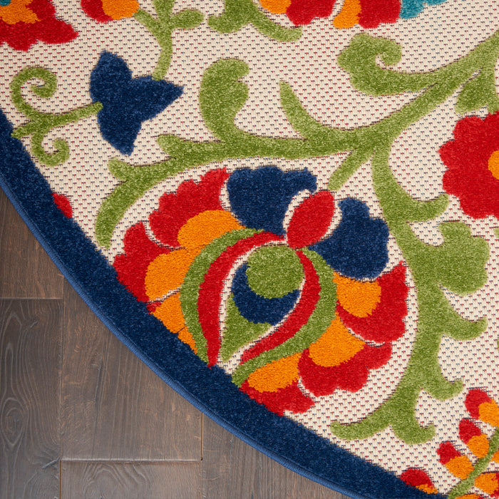 Aloha ALH17 Multicolor Polypropylene Farmhouse Area Rug - 8 Ft x Round