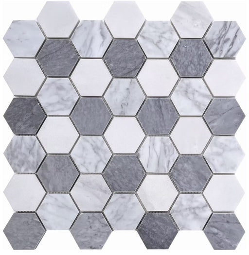 Bardiglio, Carrara White & Yugoslavian White Blend Marble Mosaic Polished 1