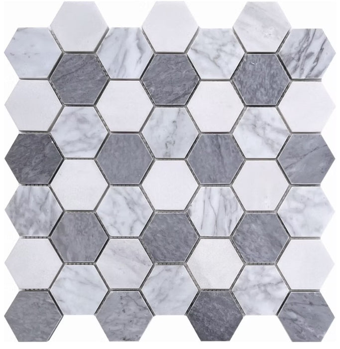 Bardiglio, Carrara White & Yugoslavian White Blend Marble Mosaic Polished 1