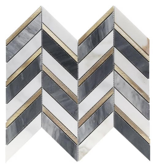 Bardiglio Nuvolato, Calacatta Gold & Metal Marble Mosaic Polished 1