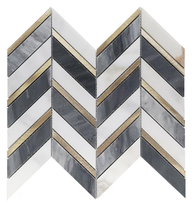 Bardiglio Nuvolato, Calacatta Gold & Metal Marble Mosaic Polished 1