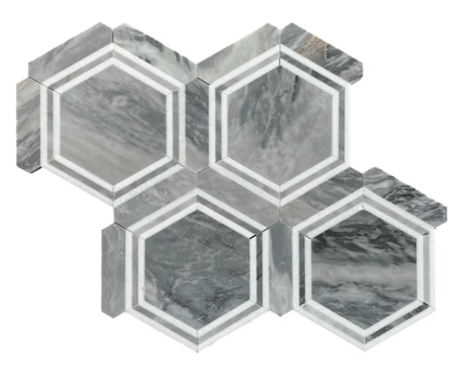 Bardiglio Nuvolato & Thassos White Marble Mosaic Polished 1