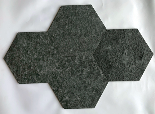 Basalt Dark Basalt Tile - 10" Hexagon Flamed & Brushed