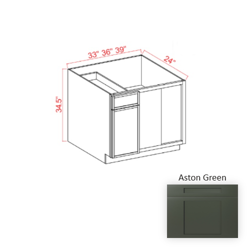 Slim Shaker Style Wood Aston Green Corner Blind Base Cabinet Aston Green 1