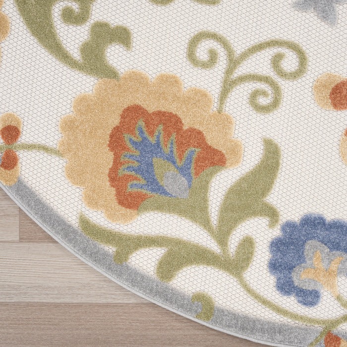 Aloha ALH17 Ivory Blue Polypropylene Outdoor Area Rug - 5 Ft x Round