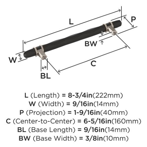 London Zinc Black Bronze / Polished Nickel Cabinet Pull 12
