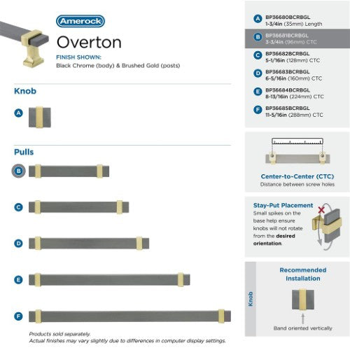 Overton Zinc & Aluminum Black Chrome / Brushed Gold Cabinet Pull 24