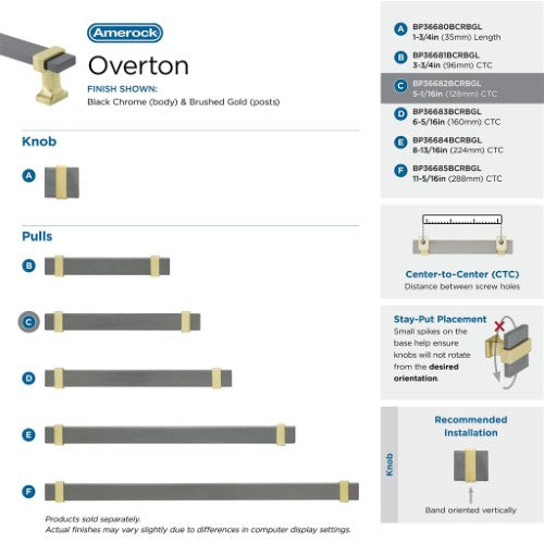 Overton Zinc & Aluminum Black Chrome / Brushed Gold Cabinet Pull 25