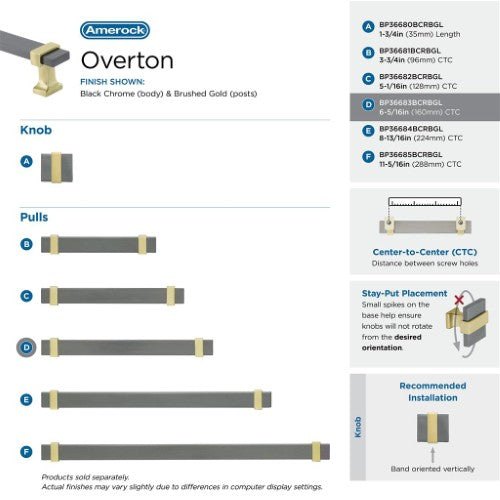 Overton Zinc & Aluminum Black Chrome / Brushed Gold Cabinet Pull 26
