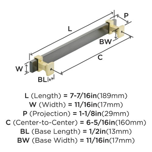 Overton Zinc & Aluminum Black Chrome / Brushed Gold Cabinet Pull 8