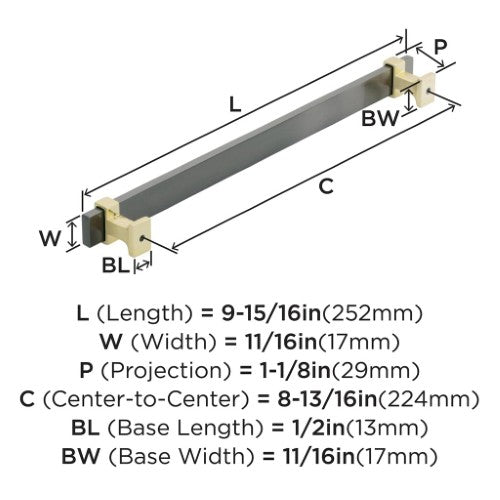 Overton Zinc & Aluminum Black Chrome / Brushed Gold Cabinet Pull 9