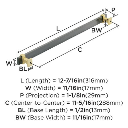 Overton Zinc & Aluminum Black Chrome / Brushed Gold Cabinet Pull 10