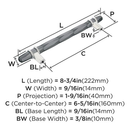 London Zinc Black Chrome / Polished Chrome Cabinet Pull 10