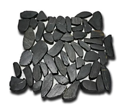 Black Designer Flat Polished Pebble Mosaic - 12" x 12"
