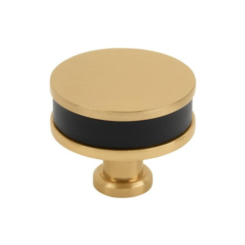 Fairlane Zinc & Leather Black Leather / Champagne Bronze Cabinet Knob 1