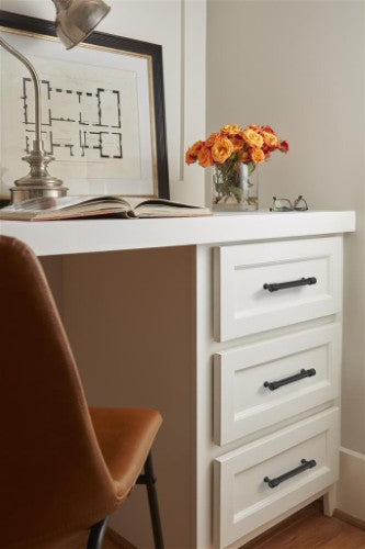 Fairlane Zinc & Leather Black Leather / Matte Black Cabinet Pull 28