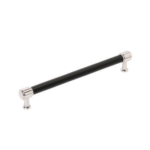Fairlane Zinc & Leather Black Leather / Polished Nickel Appliance Pull 1