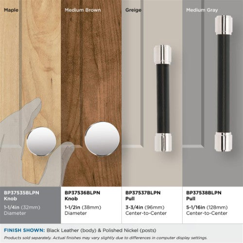 Fairlane Zinc & Leather Black Leather / Polished Nickel Cabinet Knob 10