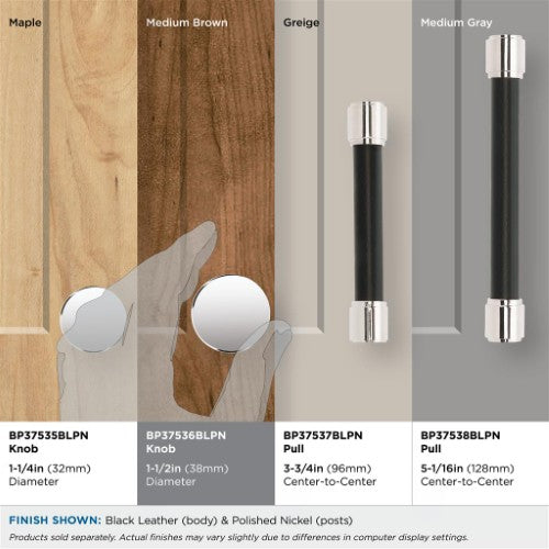 Fairlane Zinc & Leather Black Leather / Polished Nickel Cabinet Knob 8