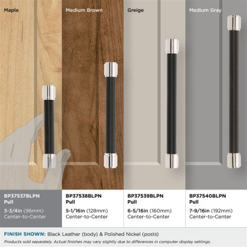Fairlane Zinc & Leather Black Leather / Polished Nickel Cabinet Pull 32