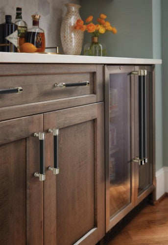 Fairlane Zinc & Leather Black Leather / Polished Nickel Cabinet Pull 24