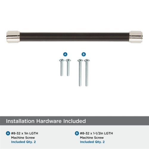 Fairlane Zinc & Leather Black Leather / Polished Nickel Cabinet Pull 20