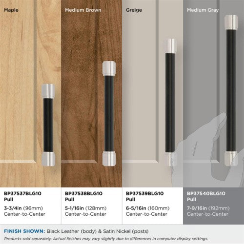 Fairlane Zinc & Leather Black Leather / Satin Nickel Cabinet Pull 35