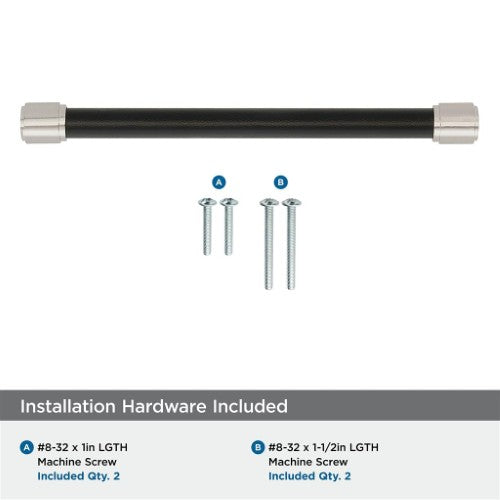 Fairlane Zinc & Leather Black Leather / Satin Nickel Cabinet Pull 20