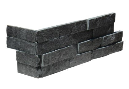 Black Split Face Quartzite Ledgestone Corner - 6" x 18" x 6"