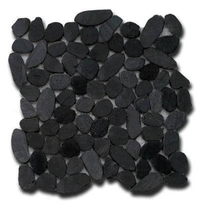 Black Flat Tumbled Pebble Mosaic - 12" x 12"