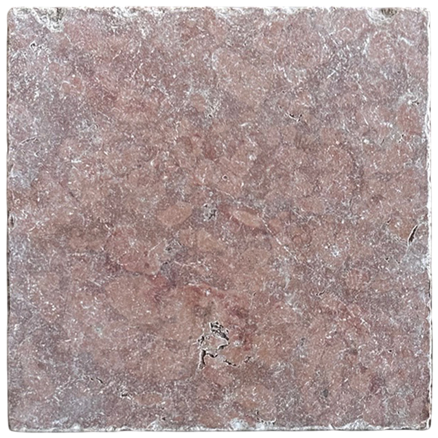 Full Tile Sample - Rosso Verona Marble Tile - 6" x 6" x 3/8" Tumbled