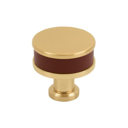 Fairlane Zinc & Leather Brown Leather / Champagne Bronze Cabinet Knob 2