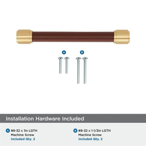 Fairlane Zinc & Leather Brown Leather / Champagne Bronze Cabinet Pull 18