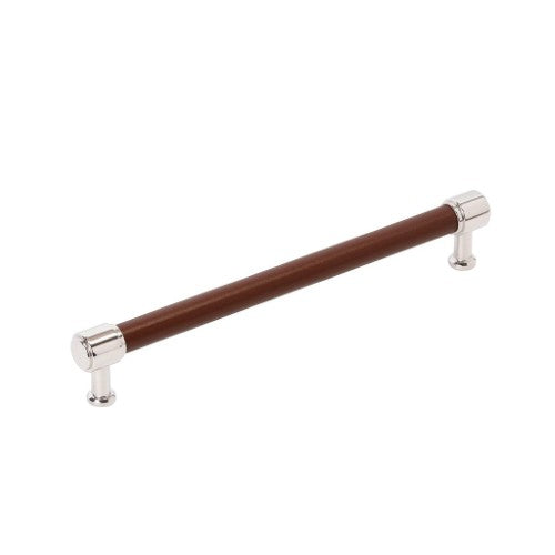 Fairlane Zinc & Leather Brown Leather / Polished Nickel Appliance Pull 1