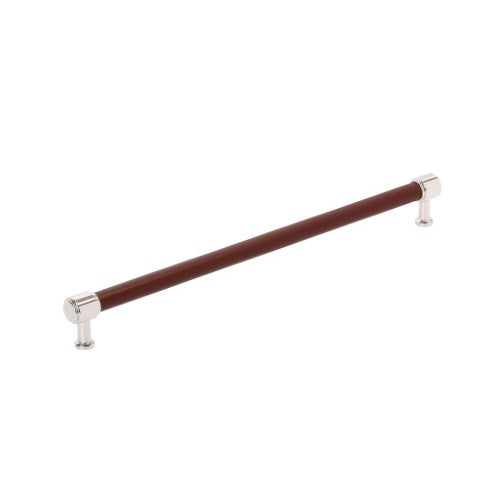 Fairlane Zinc & Leather Brown Leather / Polished Nickel Appliance Pull 2