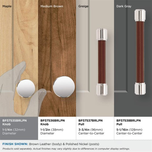 Fairlane Zinc & Leather Brown Leather / Polished Nickel Cabinet Knob 11