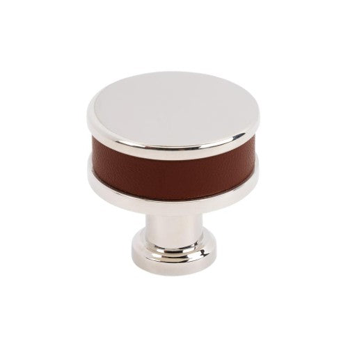Fairlane Zinc & Leather Brown Leather / Polished Nickel Cabinet Knob 2
