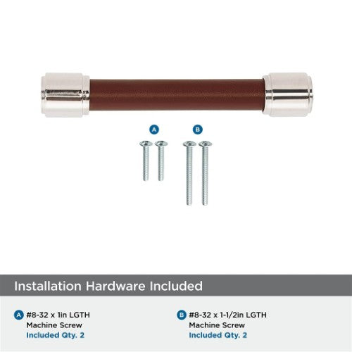 Fairlane Zinc & Leather Brown Leather / Polished Nickel Cabinet Pull 17