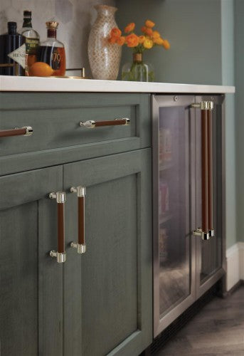 Fairlane Zinc & Leather Brown Leather / Polished Nickel Cabinet Pull 25