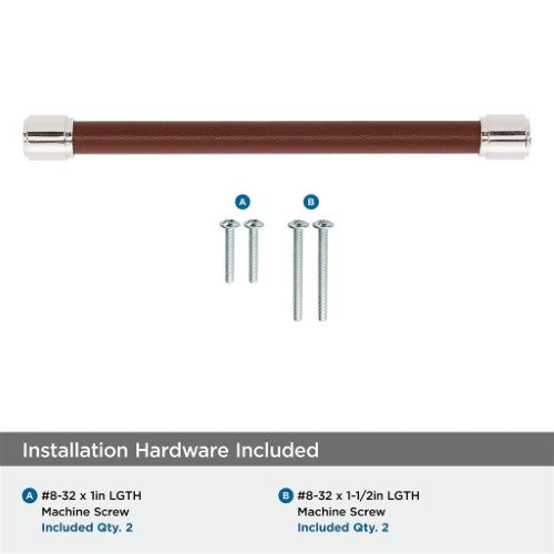 Fairlane Zinc & Leather Brown Leather / Polished Nickel Cabinet Pull 20