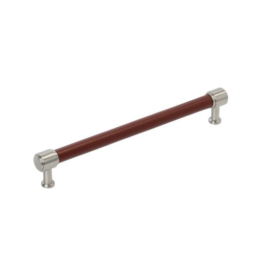 Fairlane Zinc & Leather Brown Leather / Satin Nickel Appliance Pull 1