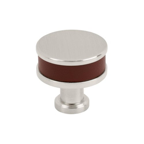 Fairlane Zinc & Leather Brown Leather / Satin Nickel Cabinet Knob 2