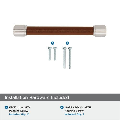 Fairlane Zinc & Leather Brown Leather / Satin Nickel Cabinet Pull 18