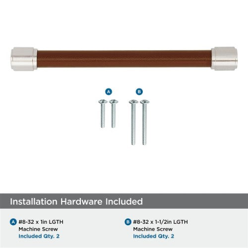 Fairlane Zinc & Leather Brown Leather / Satin Nickel Cabinet Pull 19