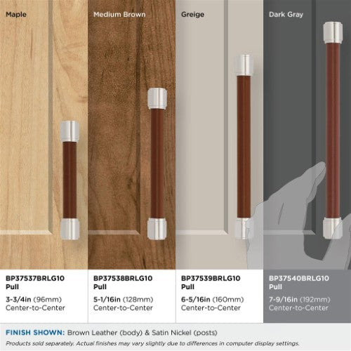 Fairlane Zinc & Leather Brown Leather / Satin Nickel Cabinet Pull 35