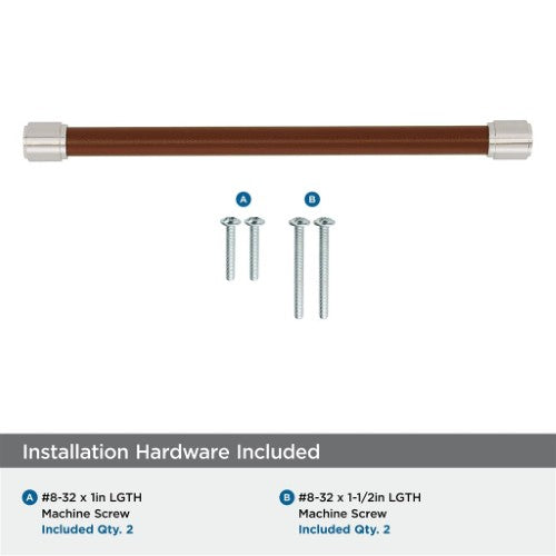 Fairlane Zinc & Leather Brown Leather / Satin Nickel Cabinet Pull 21